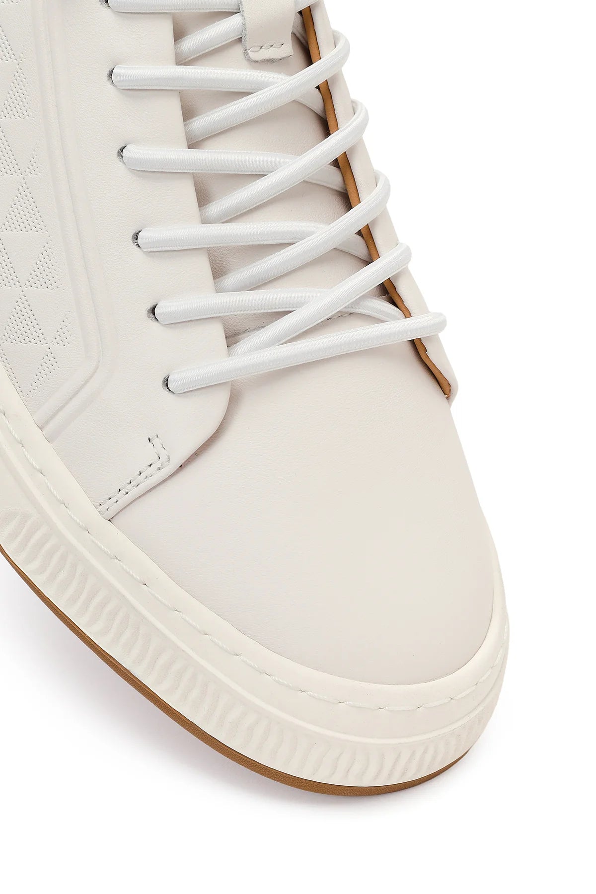 Erkek Beyaz Bağcıklı Baskılı Deri Sneaker
