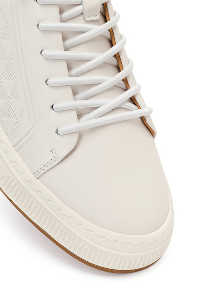 Erkek Beyaz Bağcıklı Baskılı Deri Sneaker