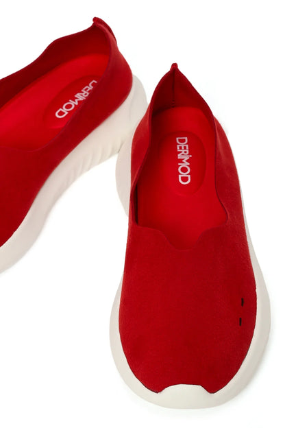 Kadın Kırmızı Kalın Tabanlı Süet Ayakkabı