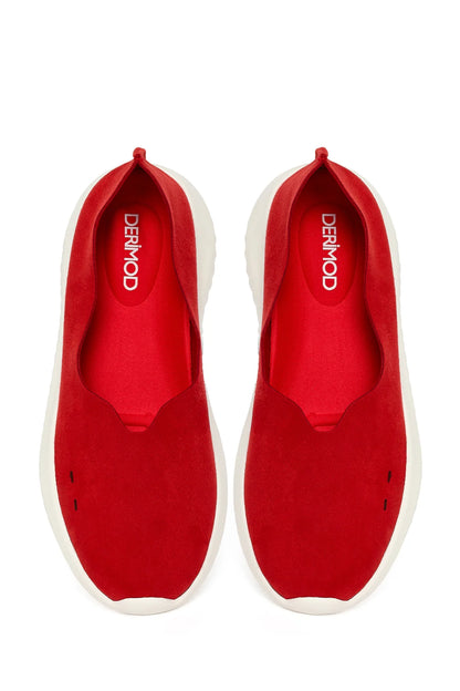 Kadın Kırmızı Kalın Tabanlı Süet Ayakkabı