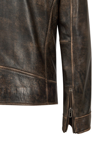 Carter Erkek Kahverengi Biker Deri Mont
