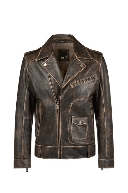 Carter Erkek Kahverengi Biker Deri Mont