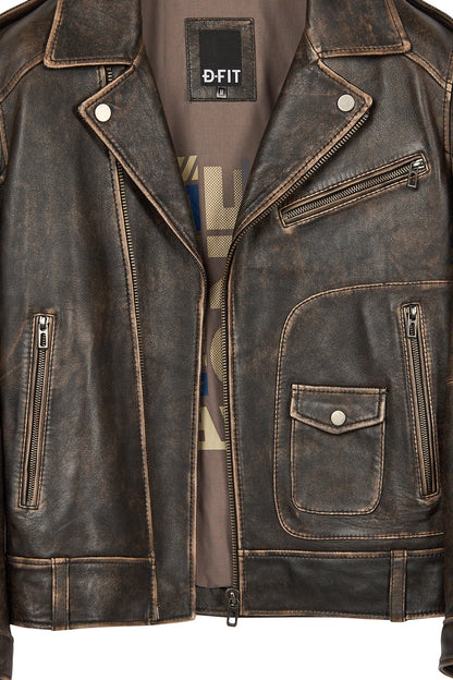 Carter Erkek Kahverengi Biker Deri Mont