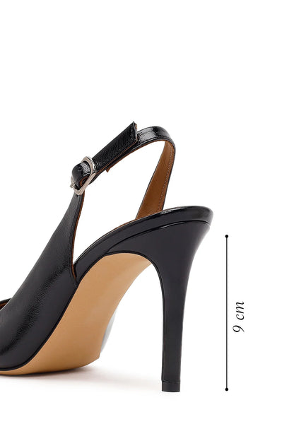 Kadın Siyah Bilekten Tokalı Arkası Açık Ince Topuklu Rugan Deri Ayakkabı