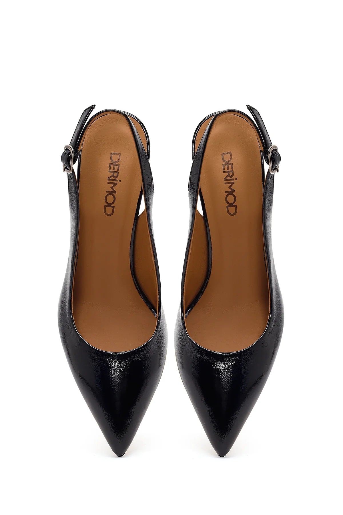 Kadın Siyah Bilekten Tokalı Arkası Açık Ince Topuklu Rugan Deri Ayakkabı