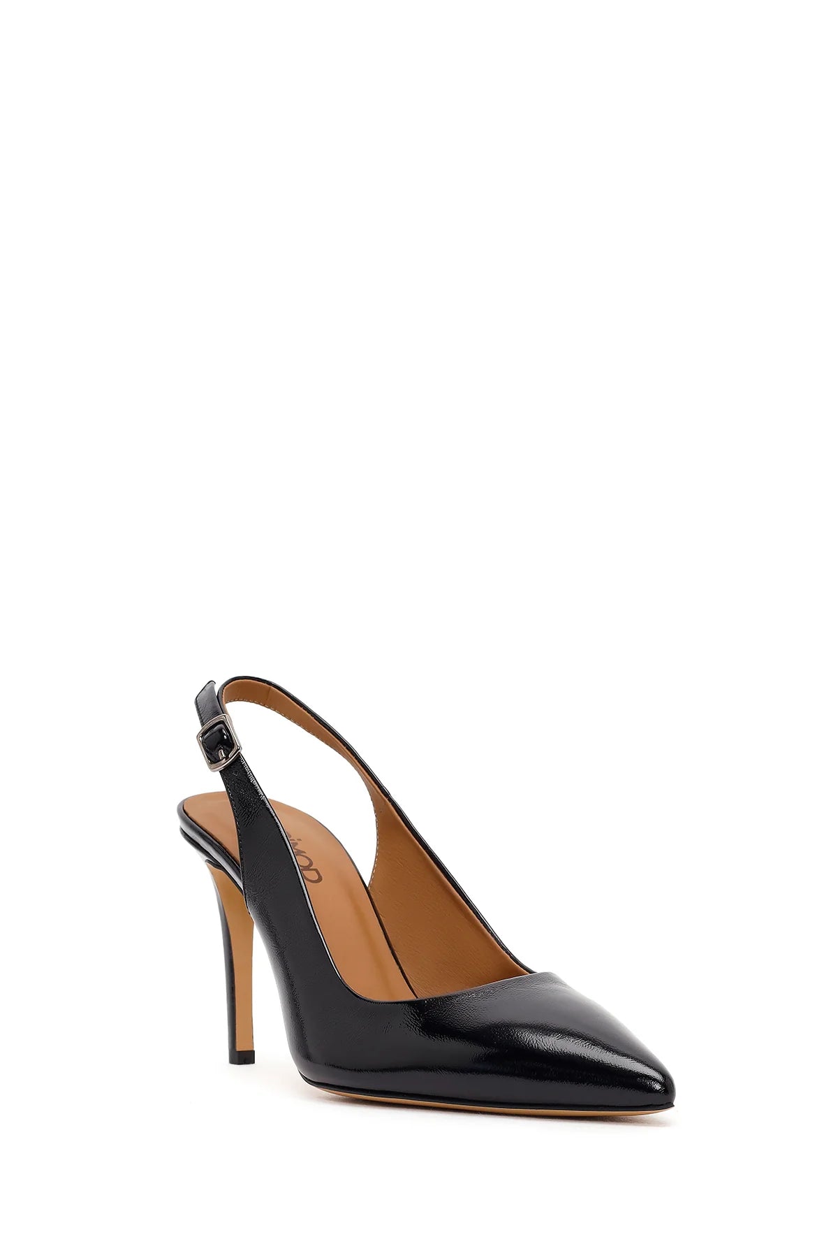 Kadın Siyah Bilekten Tokalı Arkası Açık Ince Topuklu Rugan Deri Ayakkabı