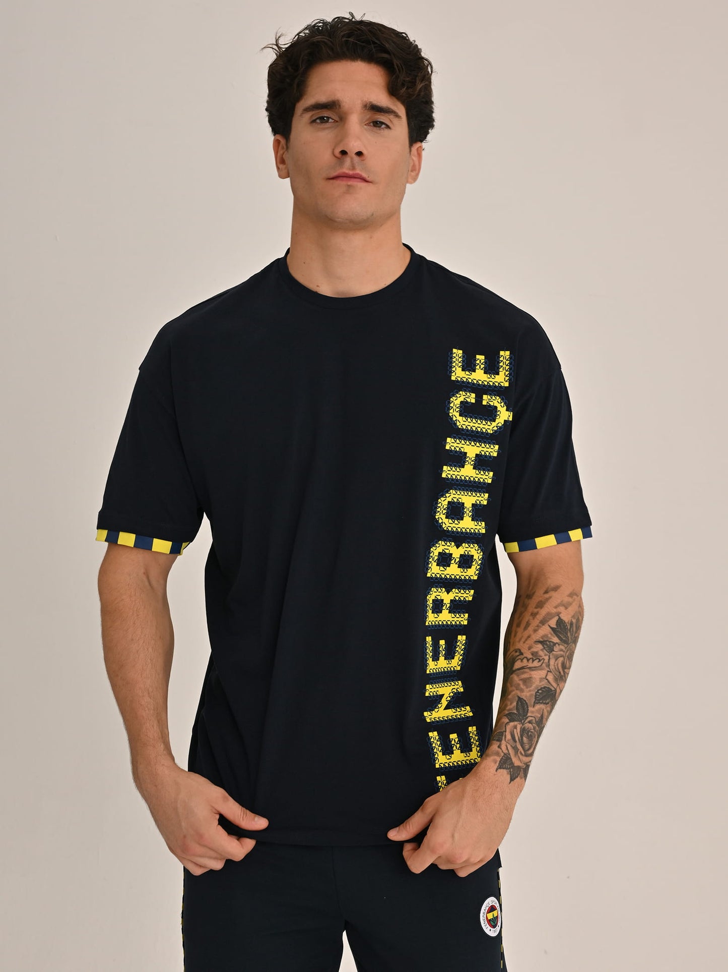 Fenerbahçe Lacivert Tribün Nakış Efektli Erkek Oversize Tshirt