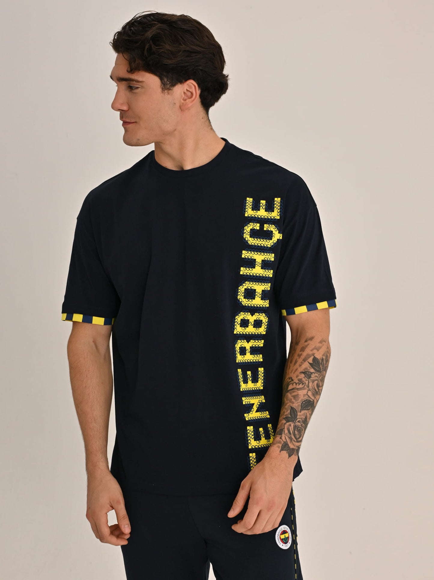 Fenerbahçe Lacivert Tribün Nakış Efektli Erkek Oversize Tshirt