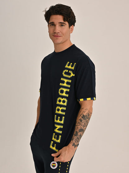 Fenerbahçe Lacivert Tribün Nakış Efektli Erkek Oversize Tshirt