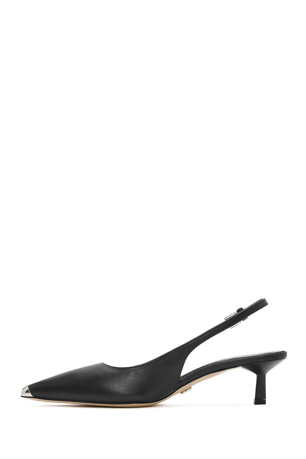 Kadın Siyah Arkası Açık Kısa Ince Topuklu Deri Ayakkabı