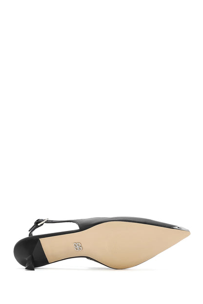 Kadın Siyah Arkası Açık Kısa Ince Topuklu Deri Ayakkabı