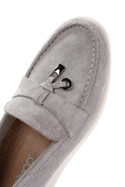 Kadın Vizon Tokalı Süet Deri Comfort Loafer