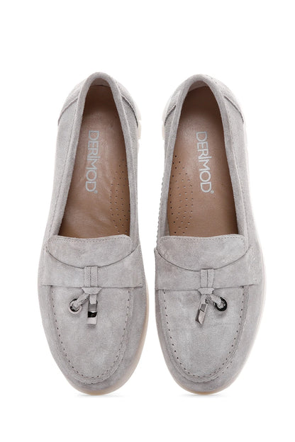 Kadın Vizon Tokalı Süet Deri Comfort Loafer