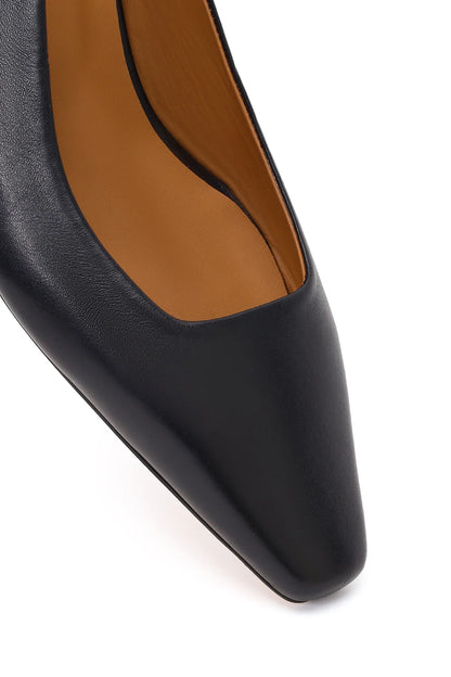 Kadın Siyah Arkası Açık Kısa Kalın Topuklu Deri Ayakkabı