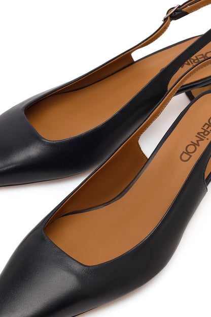 Kadın Siyah Arkası Açık Kısa Kalın Topuklu Deri Ayakkabı