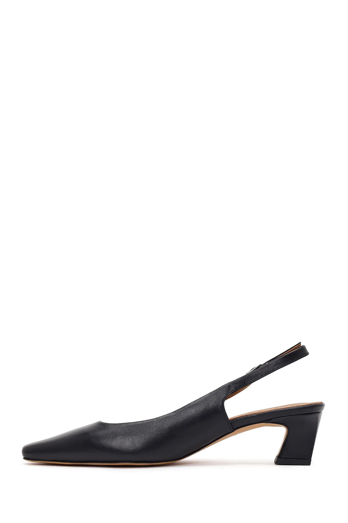 Kadın Siyah Arkası Açık Kısa Kalın Topuklu Deri Ayakkabı