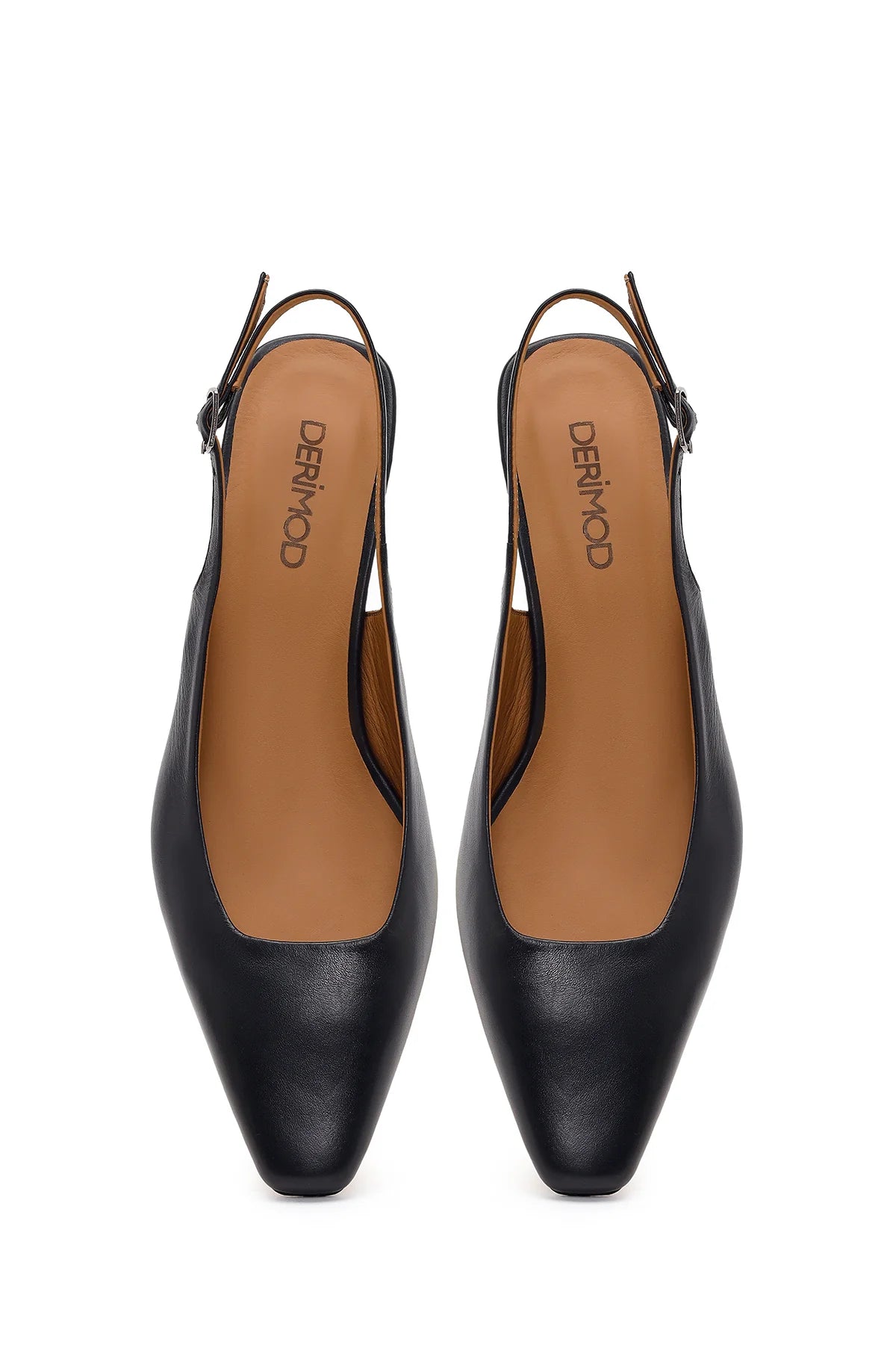 Kadın Siyah Arkası Açık Kısa Kalın Topuklu Deri Ayakkabı