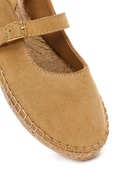 Kadın Camel Tokalı Süet Deri Espadril