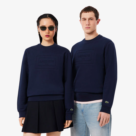 Unisex Classic Fit Bisiklet Yaka Baskılı Lacivert Sweatshirt