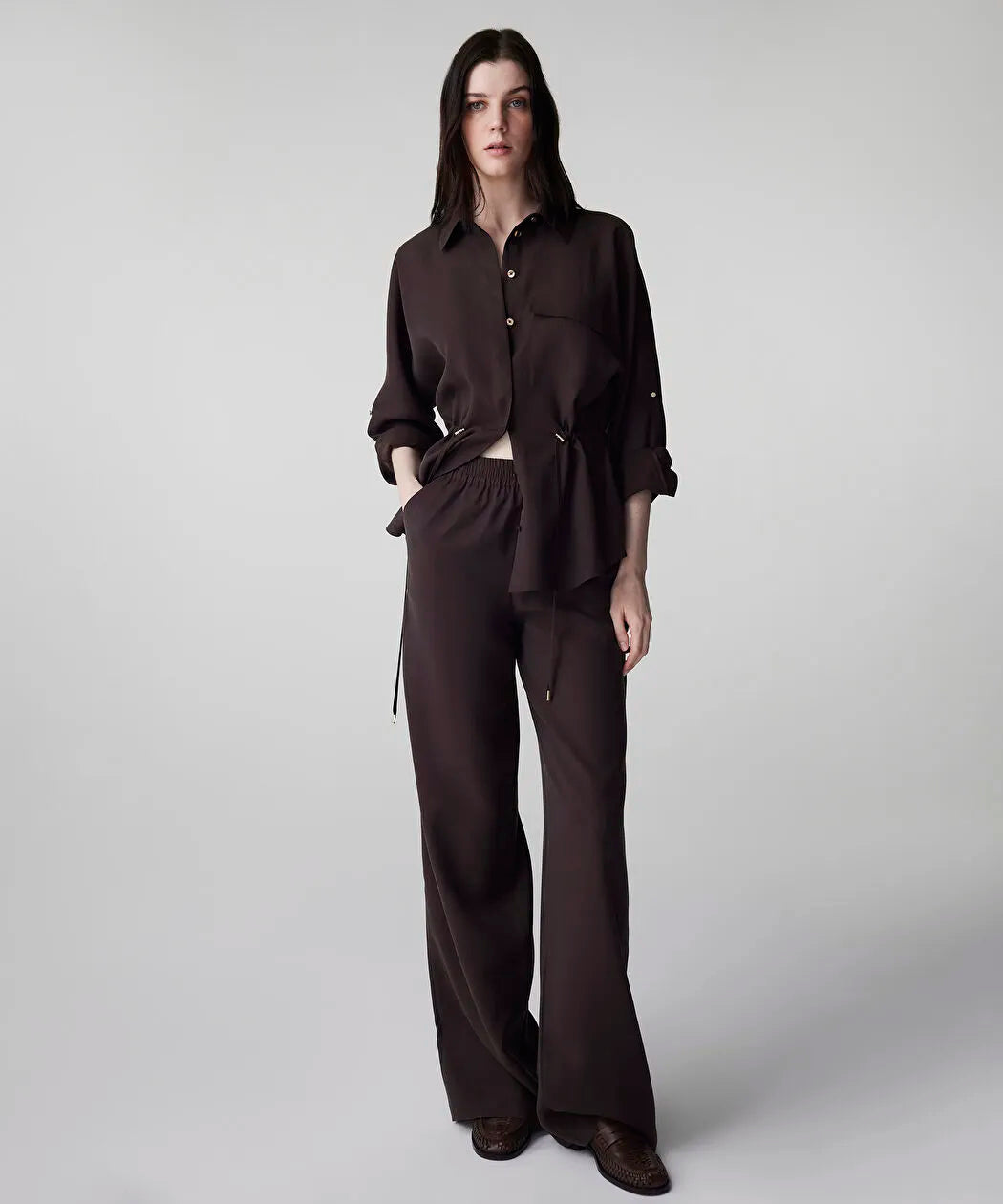 Kahverengi Elastik Bel Wide Leg Fit Pantolon Is1260003156074 | Ipekyol