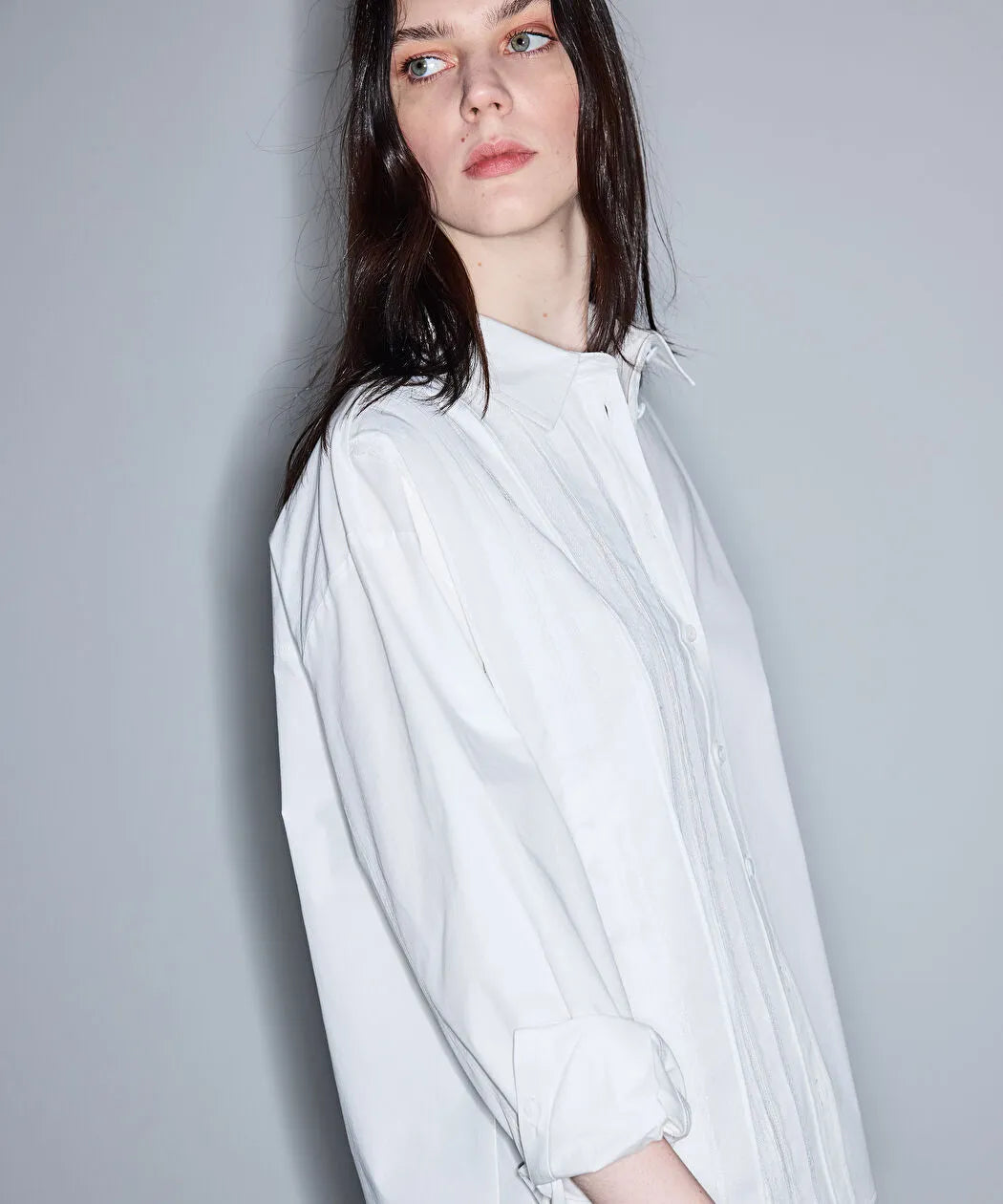 Beyaz Dantel Şeritli Kumaş Mix Gömlek Is1260025104096 | Ipekyol