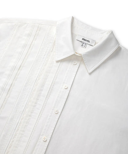 Beyaz Dantel Şeritli Kumaş Mix Gömlek Is1260025104096 | Ipekyol