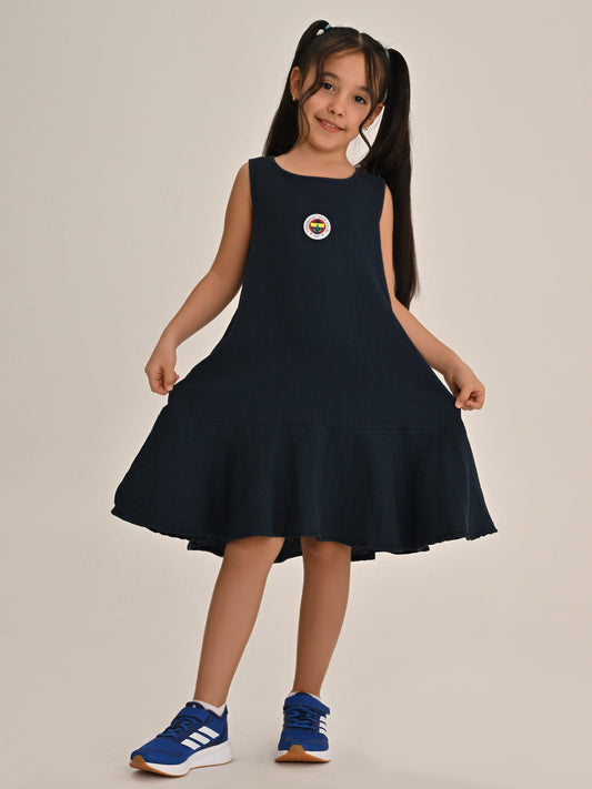 Fenerbahçe Lacivert Tribün Bağlama Detaylı Çocuk Elbise