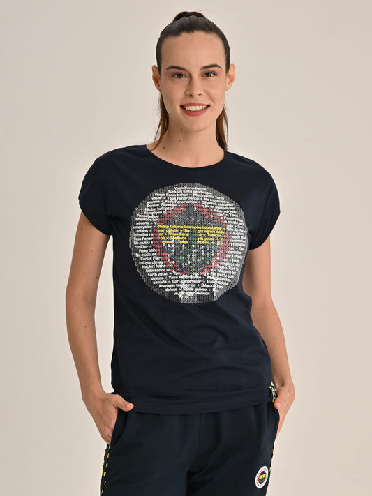 Fenerbahçe Lacivert Tribün Marş Logo Kadın Tshirt