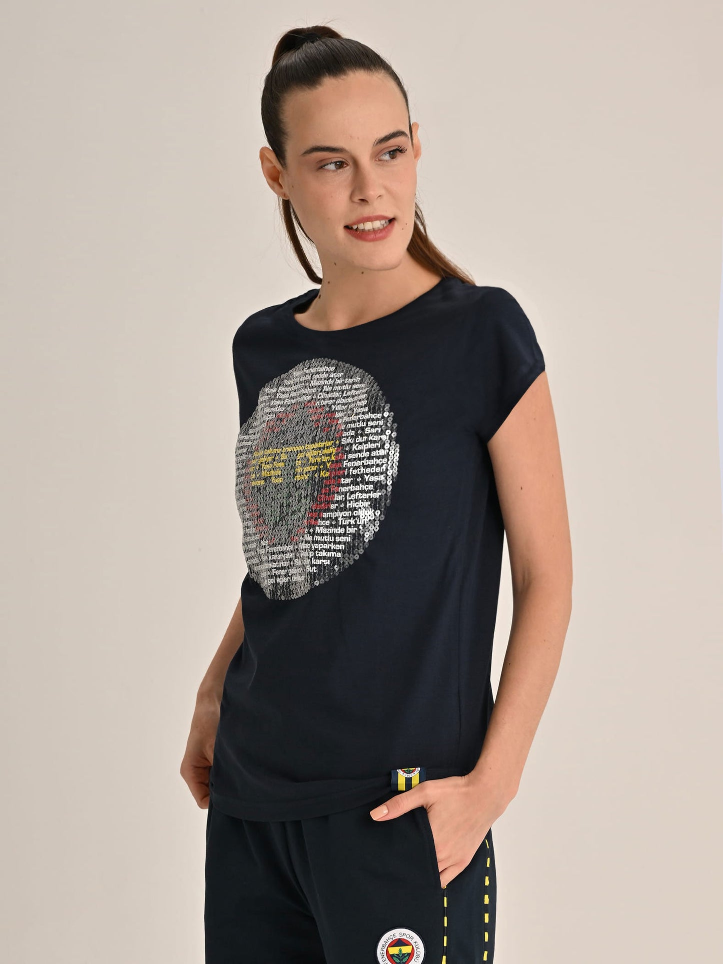 Fenerbahçe Lacivert Tribün Marş Logo Kadın Tshirt