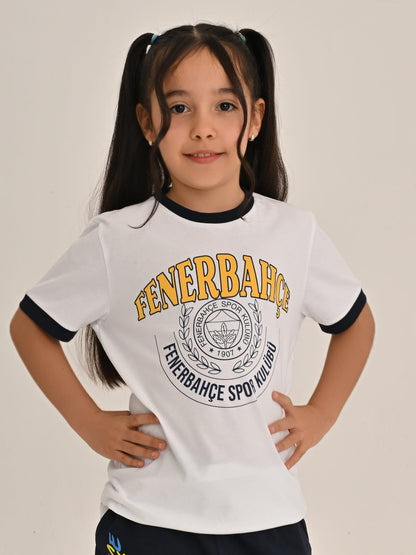 Fenerbahçe Beyaz Kolej Çelenk Logolu Çocuk Tshirt