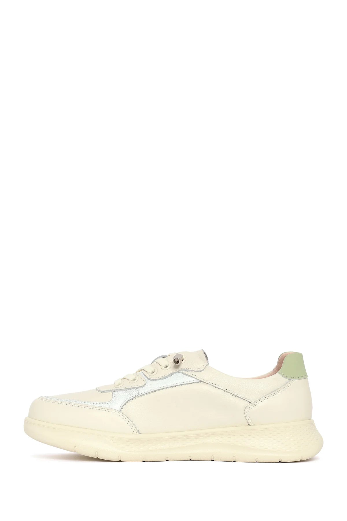 Kadın Bej Bağcıklı Deri Sneaker