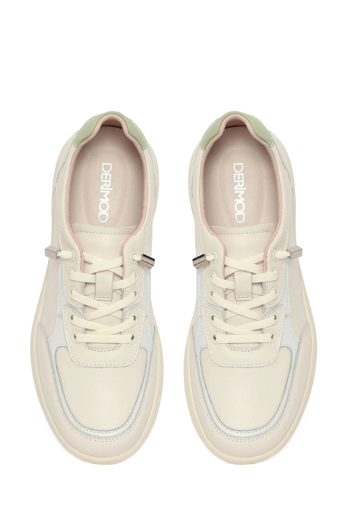 Kadın Bej Bağcıklı Deri Sneaker