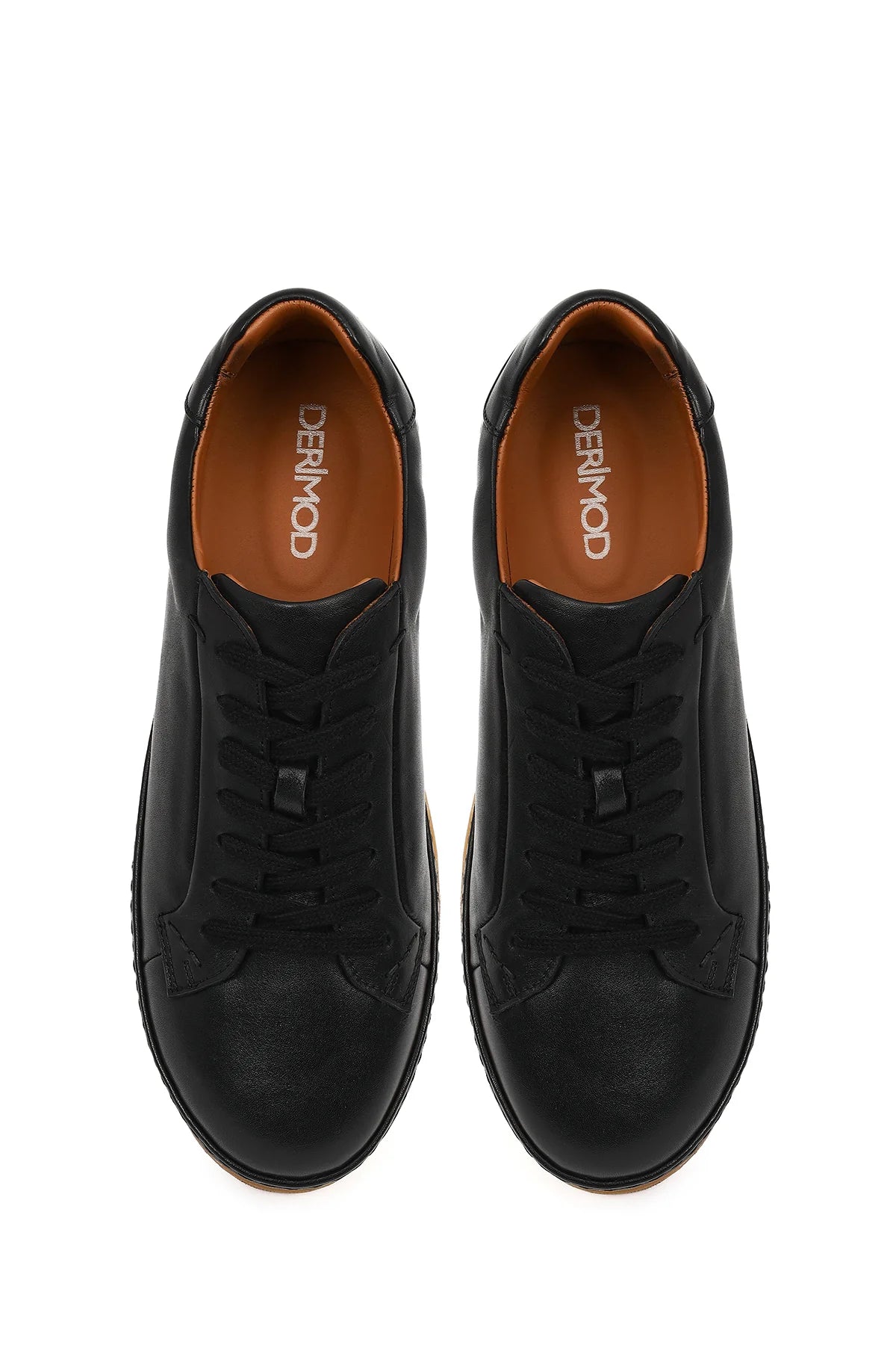 Erkek Siyah Bağcıklı Deri Sneaker