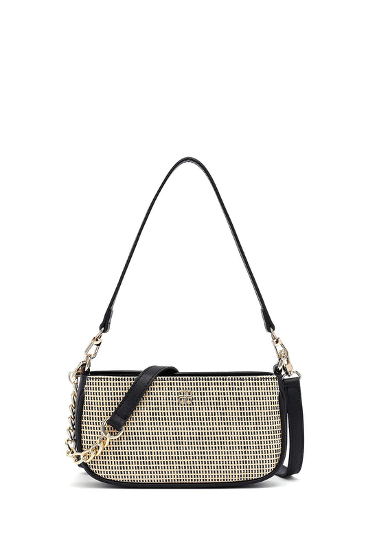 Kadın Siyah Uzun Askılı Hasır Omuz Çantası