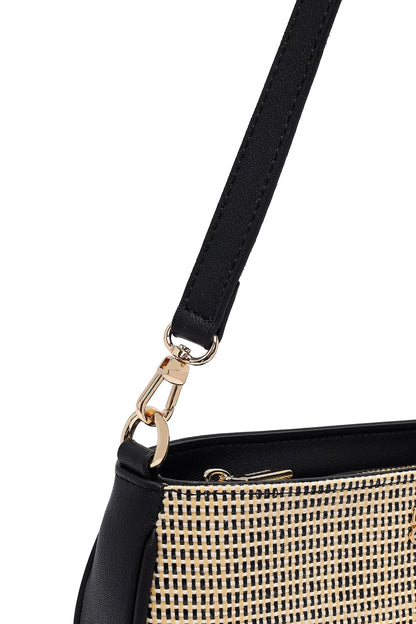 Kadın Siyah Uzun Askılı Hasır Omuz Çantası