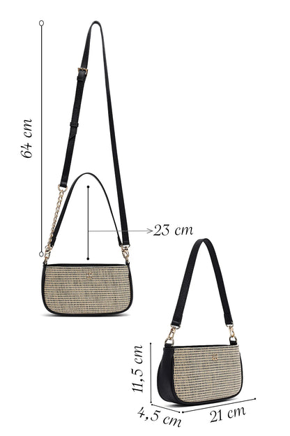 Kadın Siyah Uzun Askılı Hasır Omuz Çantası