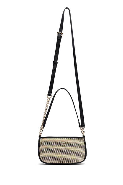 Kadın Siyah Uzun Askılı Hasır Omuz Çantası