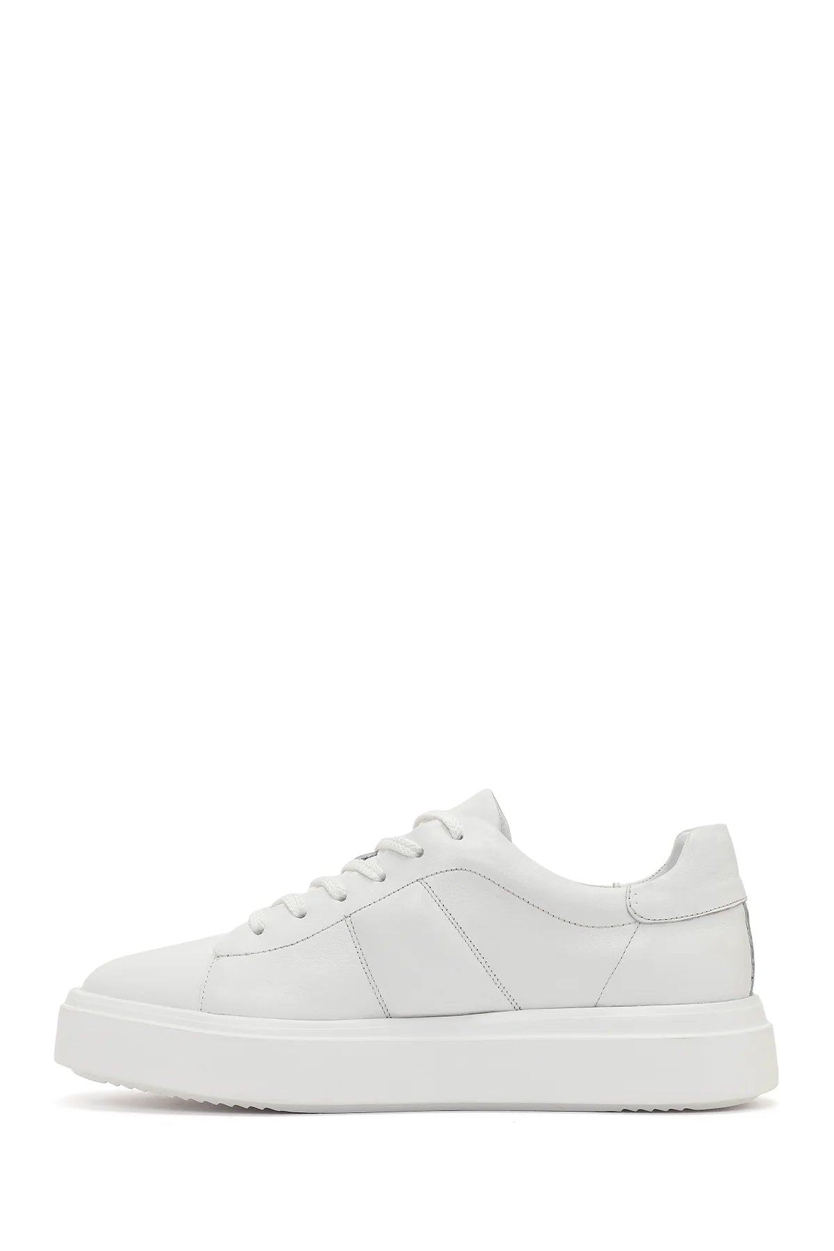 Erkek Beyaz Bağcıklı Kalın Tabanlı Deri Sneaker