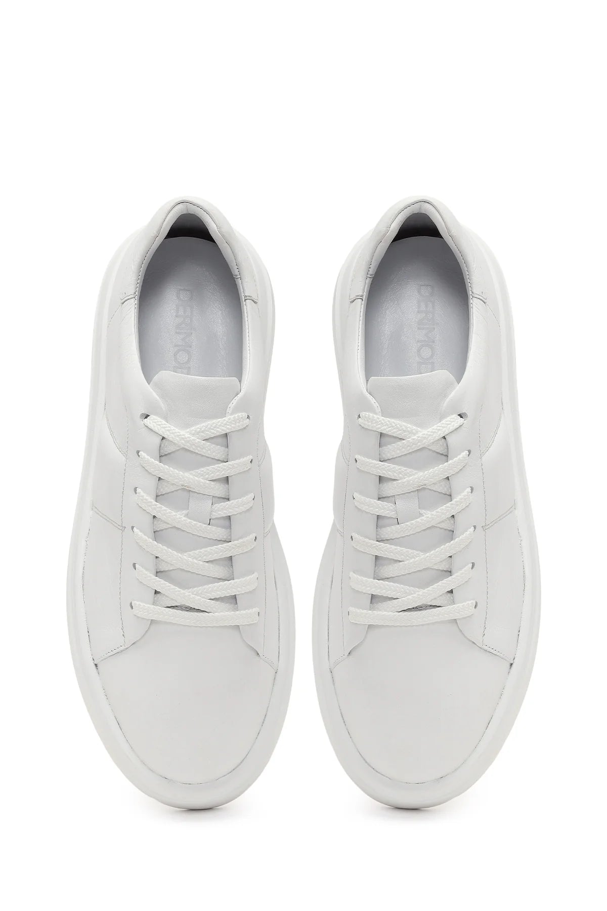 Erkek Beyaz Bağcıklı Kalın Tabanlı Deri Sneaker