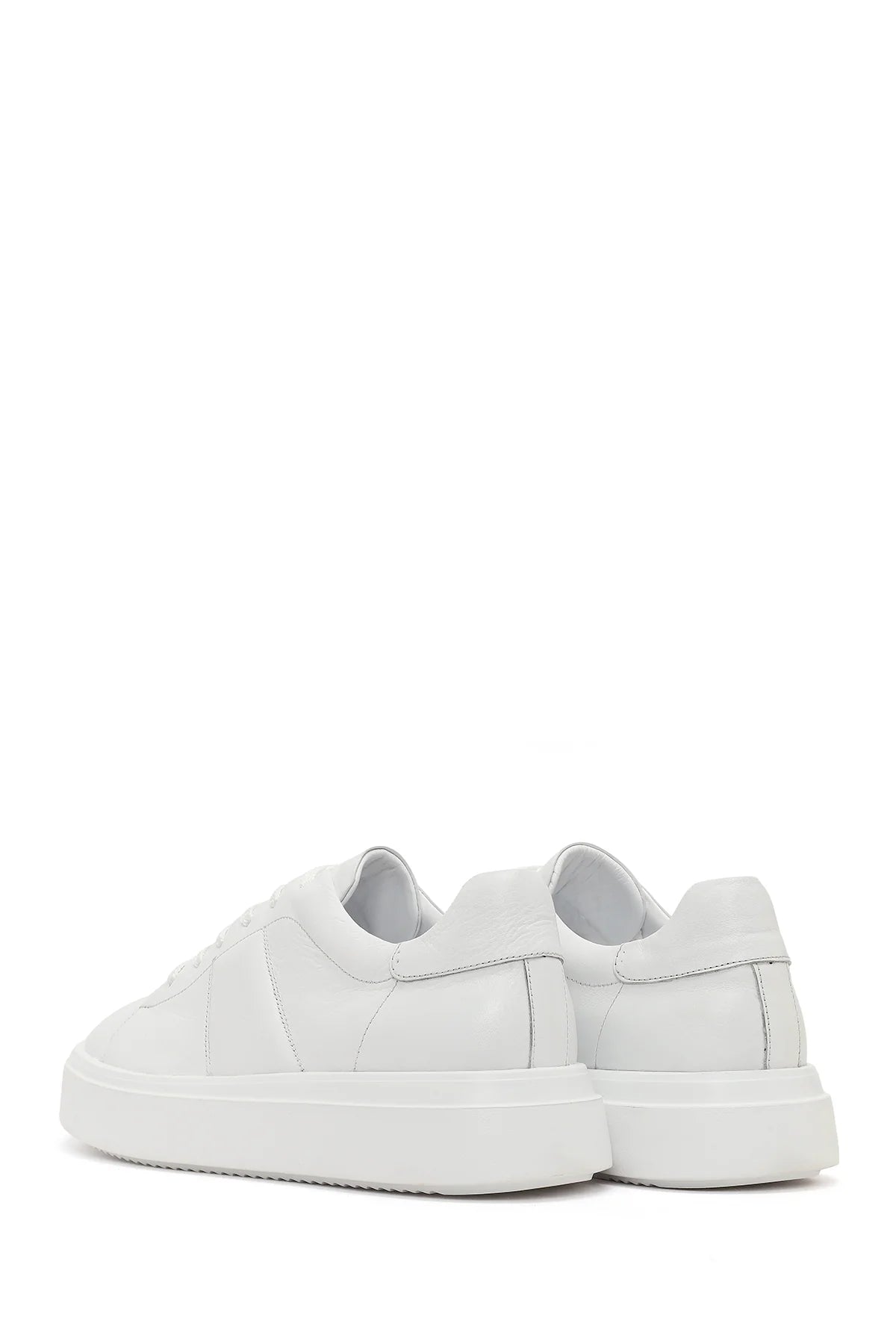 Erkek Beyaz Bağcıklı Kalın Tabanlı Deri Sneaker