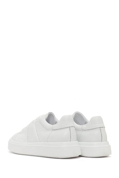 Erkek Beyaz Bağcıklı Kalın Tabanlı Deri Sneaker