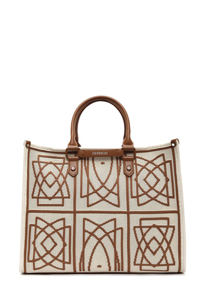 Kadın Camel Uzun Askılı Desenli Kumaş Kol Çantası