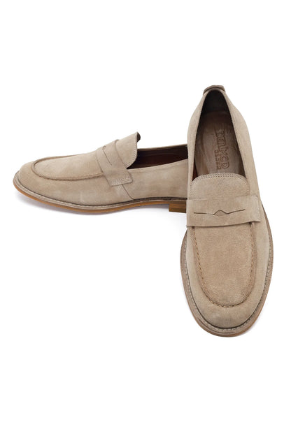 Erkek Bej Süet Deri Klasik Loafer