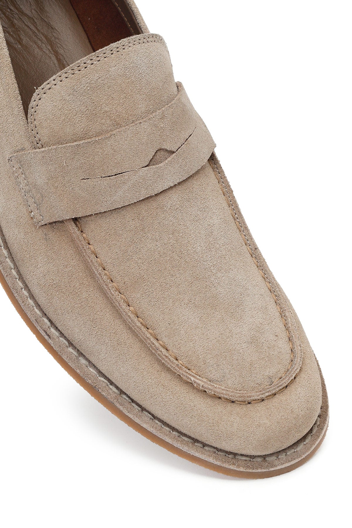 Erkek Bej Süet Deri Klasik Loafer