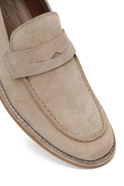 Erkek Bej Süet Deri Klasik Loafer
