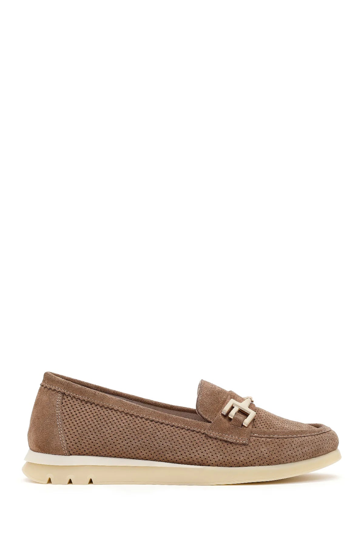 Kadın Vizon Bağcıklı Tokalı Süet Deri Comfort Loafer