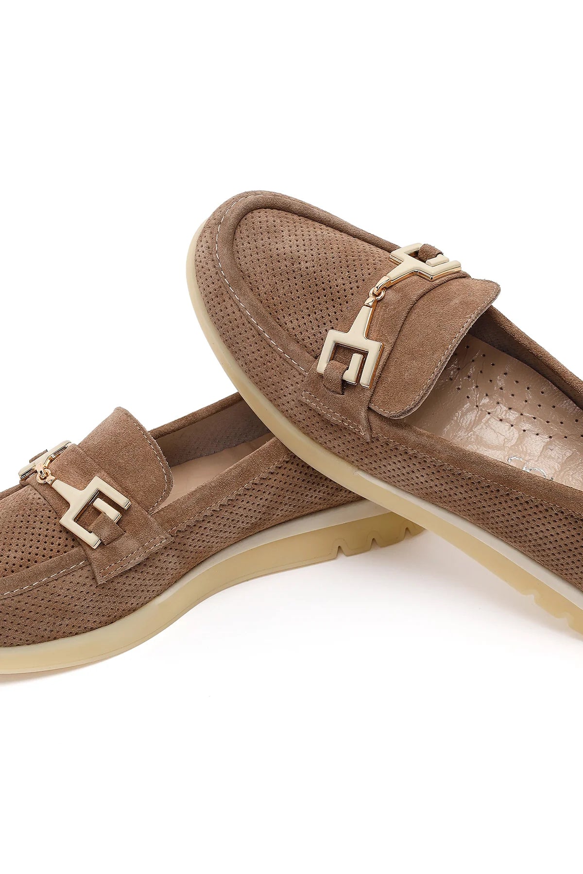 Kadın Vizon Bağcıklı Tokalı Süet Deri Comfort Loafer