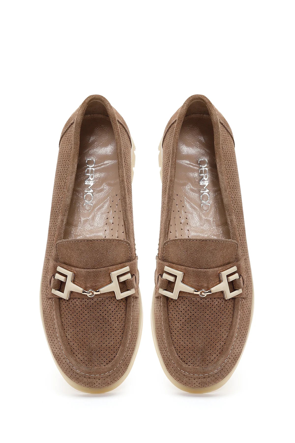 Kadın Vizon Bağcıklı Tokalı Süet Deri Comfort Loafer