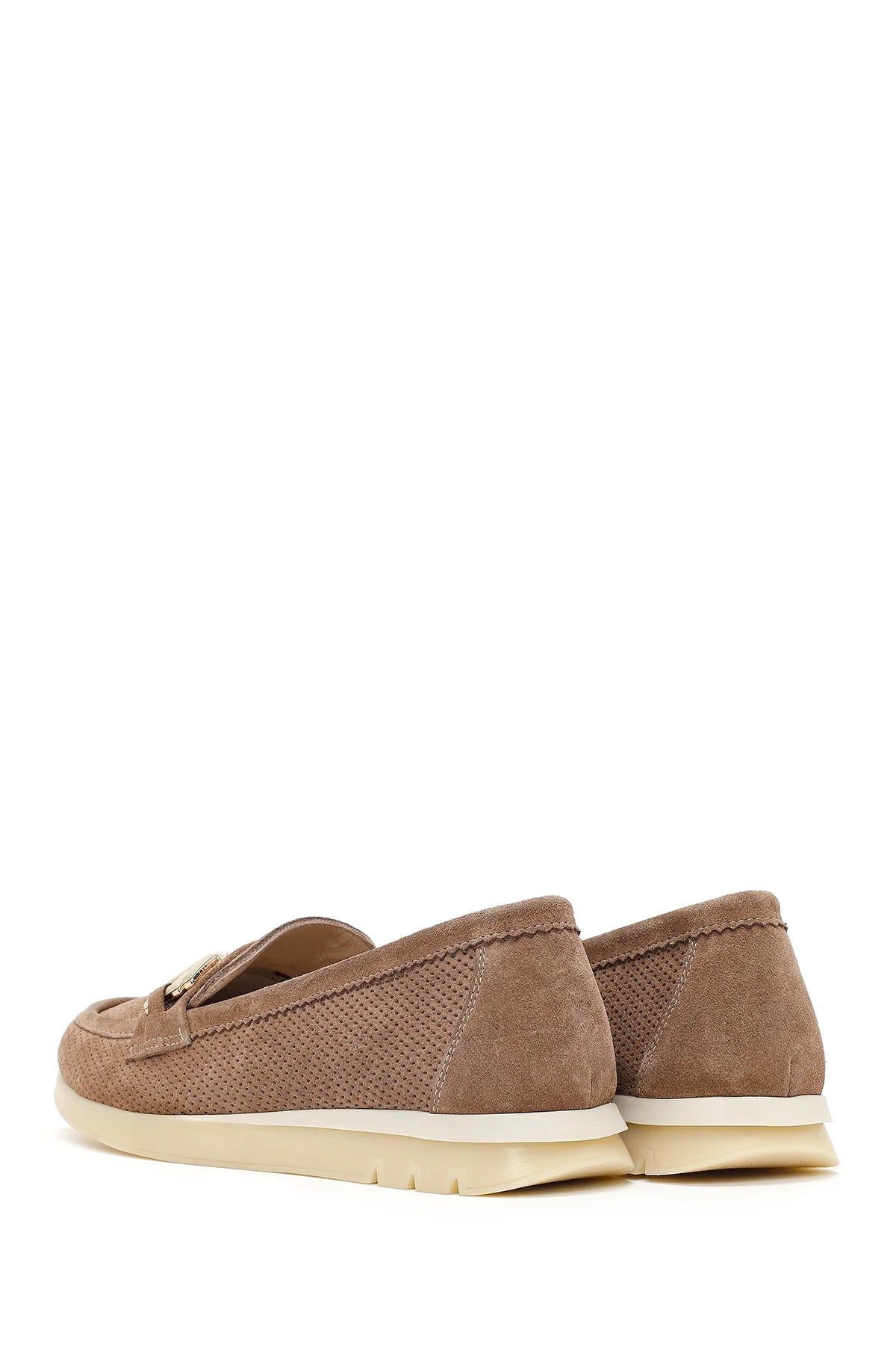 Kadın Vizon Bağcıklı Tokalı Süet Deri Comfort Loafer