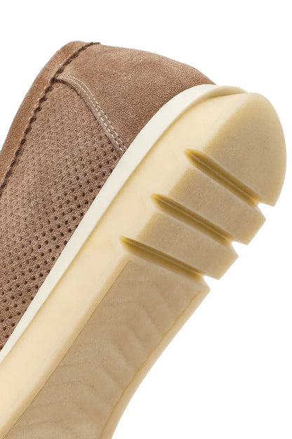 Kadın Vizon Bağcıklı Tokalı Süet Deri Comfort Loafer